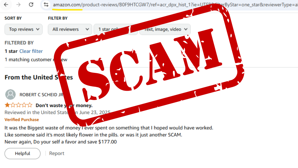 [Exemplo de avaliação de produto falsificado]